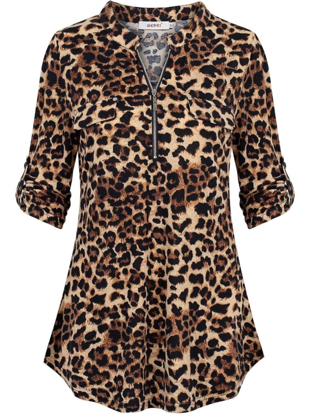 Floral 3/4 Sleeve Zip-Up V-Neck Blouse - Stylish Work Office Top for Women
